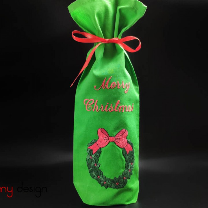 Christmas wine bottle cover-hand embroidered thick holly